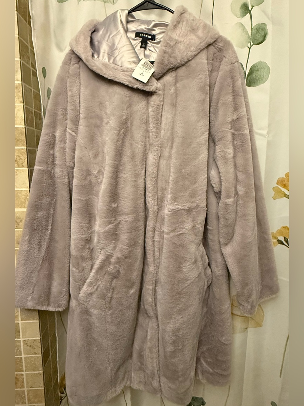 Torrid  Fur Hooded Coat in Dusty Purple